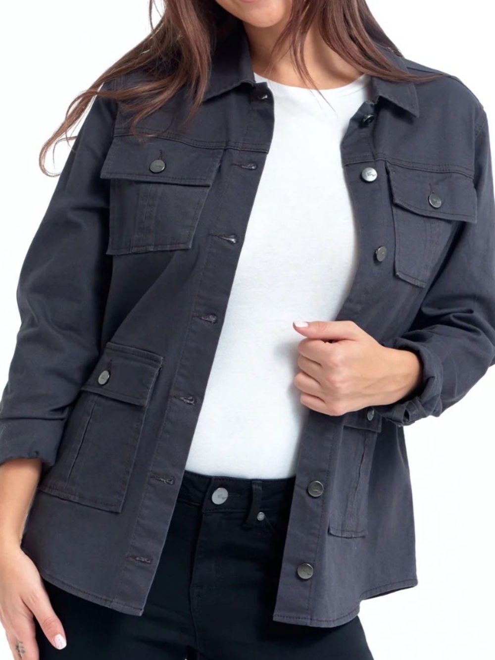 1822 Denim Black Utility Jacket Stretch Twill Size S